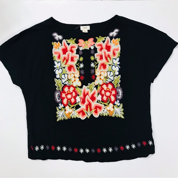 Anthropologie Tiny Womens Embroidered Floral Blouse Black Size XS - Picture 3 of 7